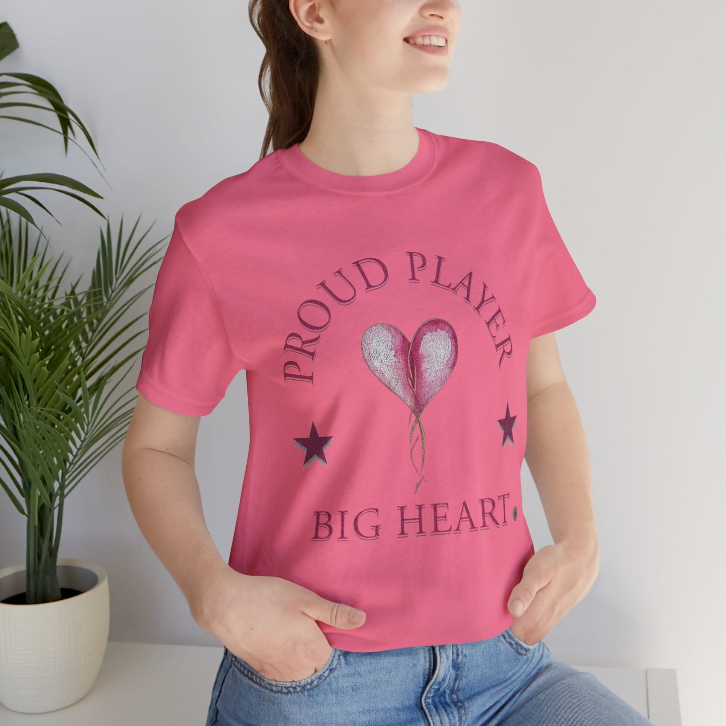 Proud Player Big Heart Tee – (Pink Heart Graphic)