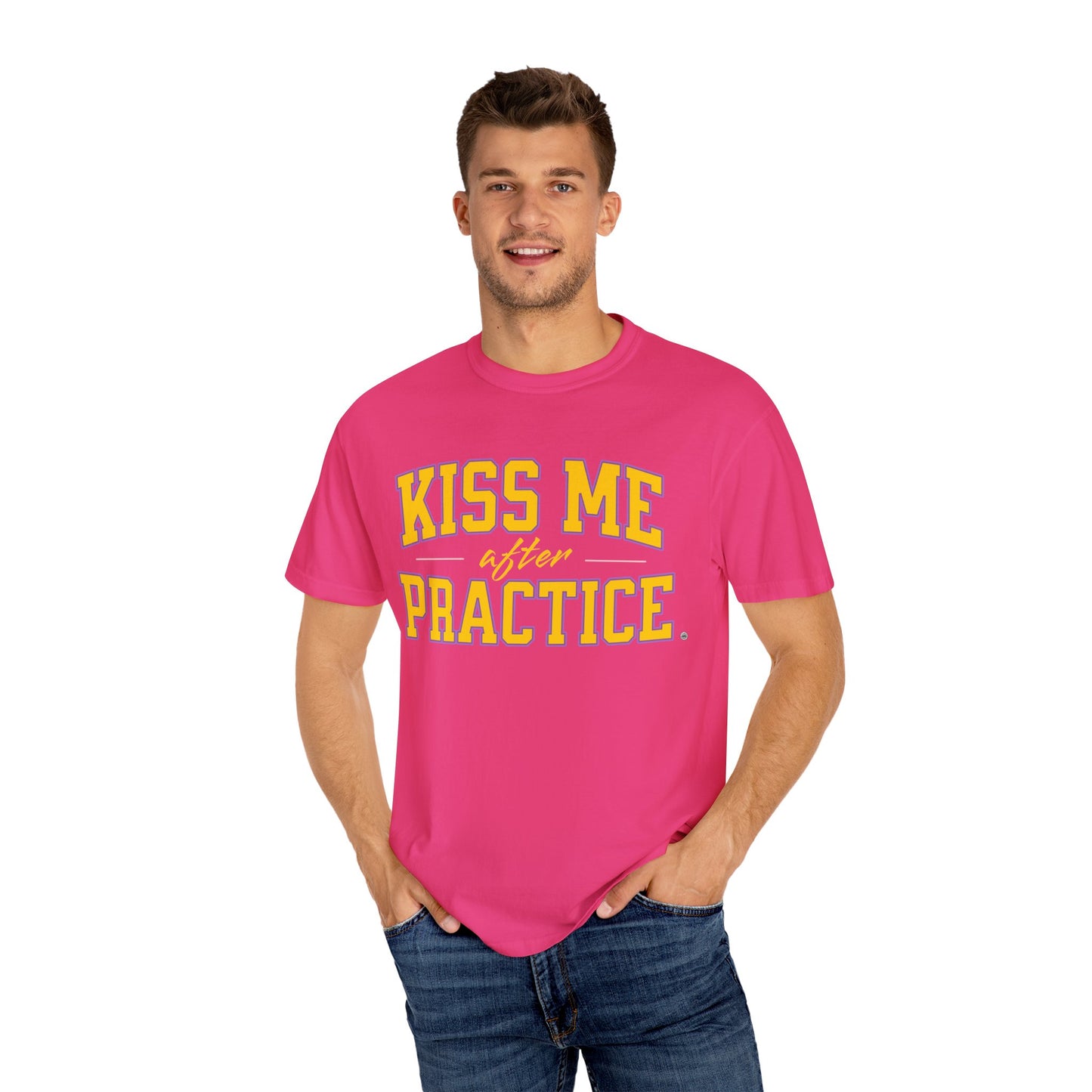 Unisex Tomboy T-shirt - 'Kiss Me after Practice' - Yellow Text