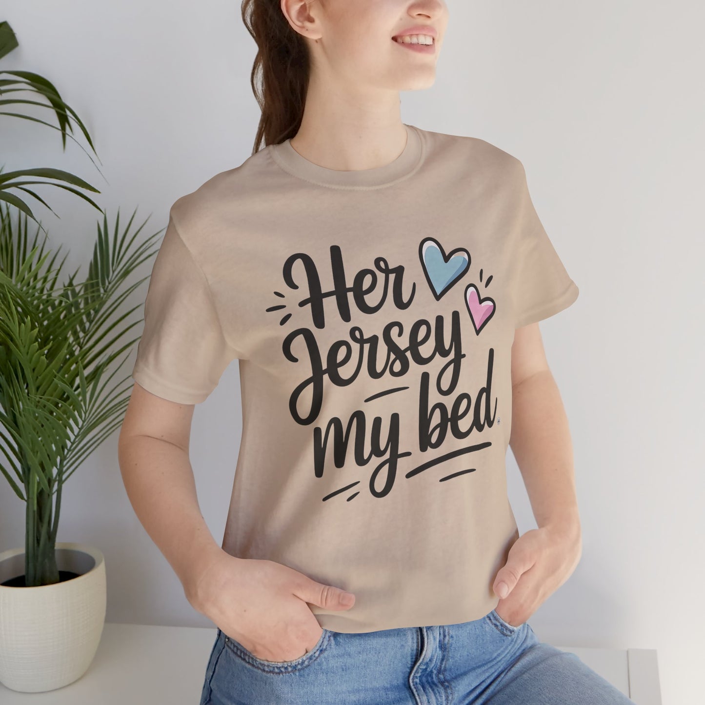 Her Jersey My Bed – Cute Sapphic Script Tee