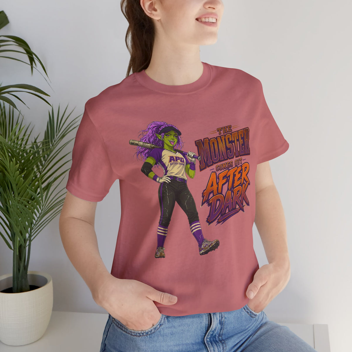 The Monster Comes Out After Dark Softball Tee