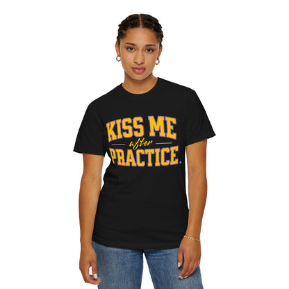 Unisex Tomboy T-shirt - 'Kiss Me after Practice' - Yellow Text