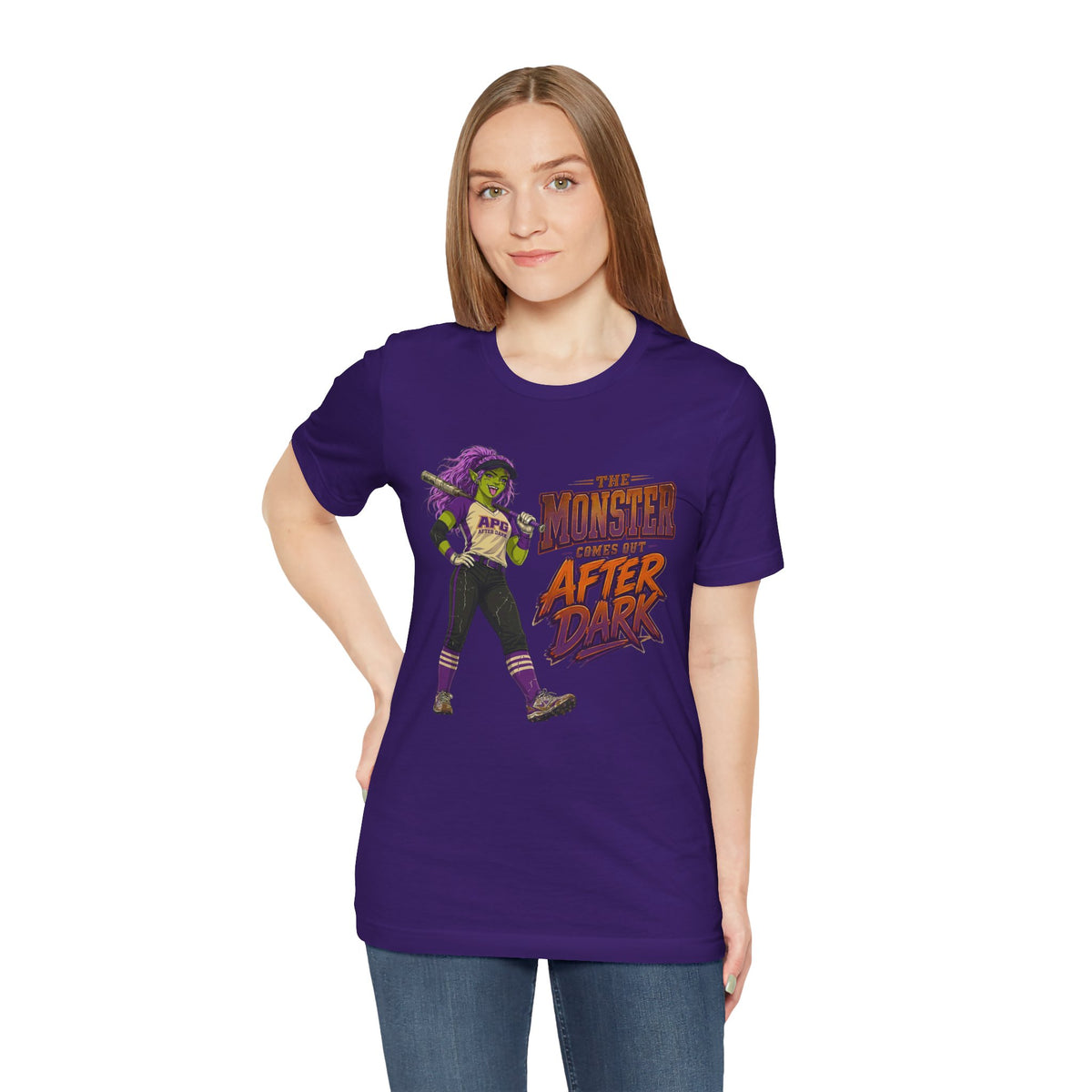 The Monster Comes Out After Dark Softball Tee