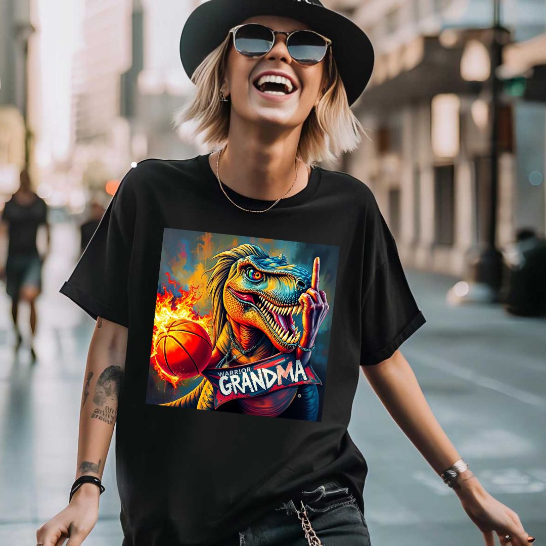 Dinosaur T-Shirt - Warrior Grandma with Basketball Design