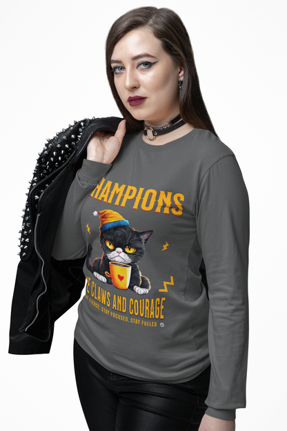 Long Sleeve Tee, Funny Motivational Cat T-Shirt, Gift for Athletes