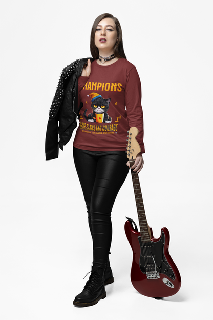 Long Sleeve Tee, Funny Motivational Cat T-Shirt, Gift for Athletes