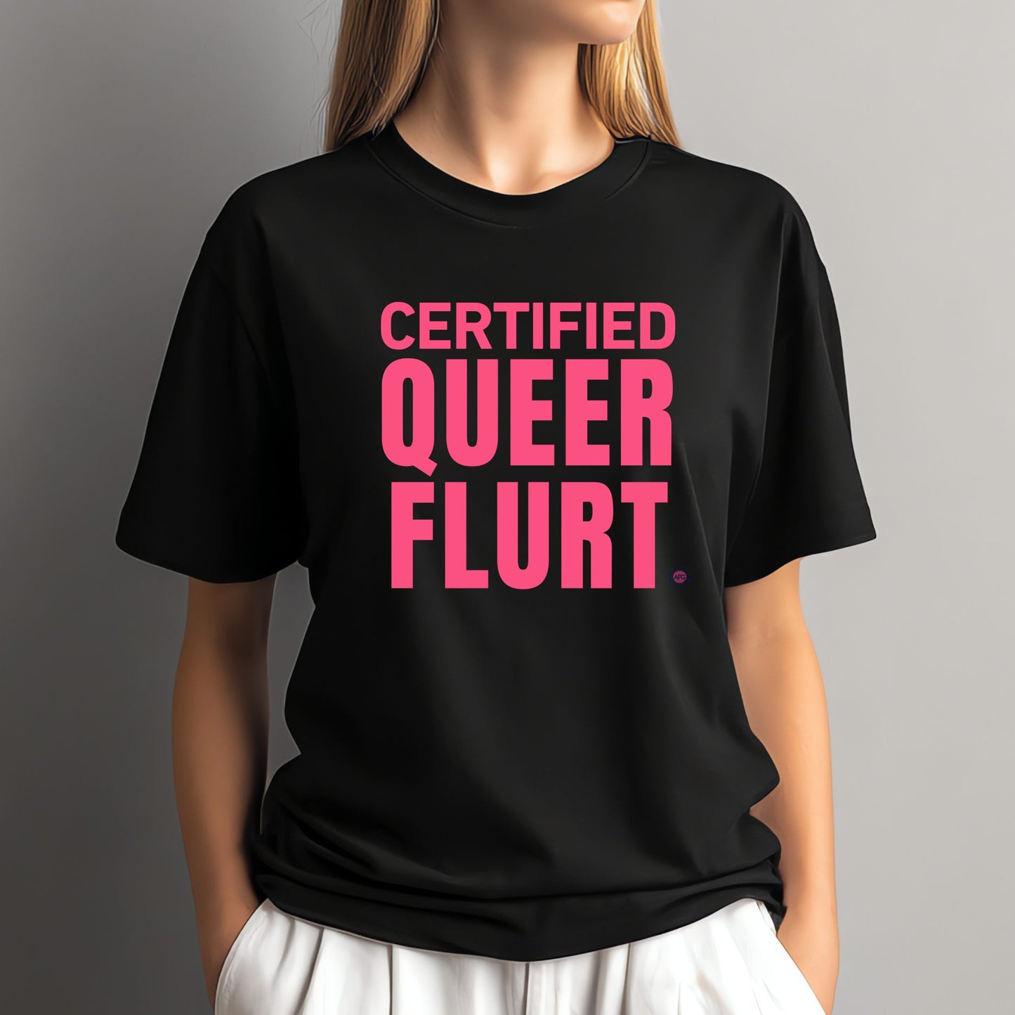 Certified Queer Flurt Tee with Pink Text | Athletic Pride Gear