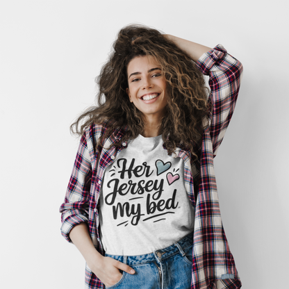 Her Jersey My Bed – Cute Sapphic Script Tee