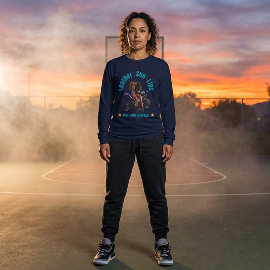 Long Sleeve Tee - Courageous Sexy Females on Motorcycle