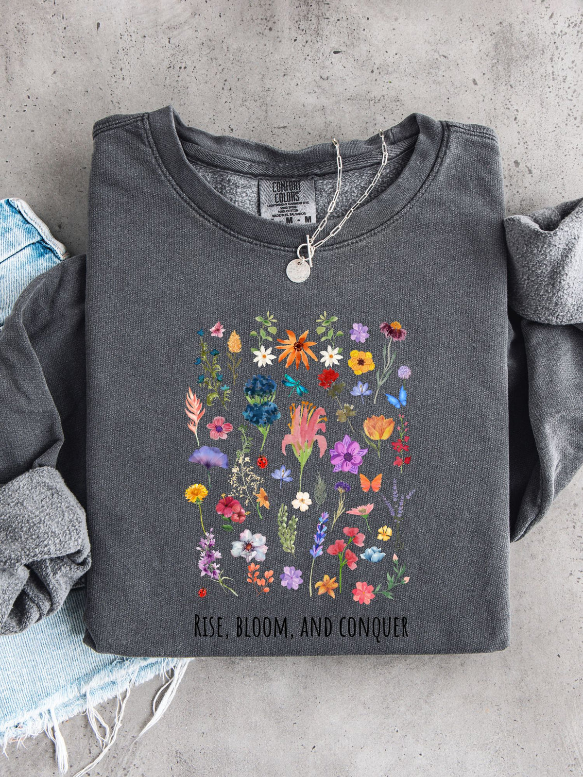 Rise, Bloom & Conquer — Lightweight 100% Cotton Crewneck