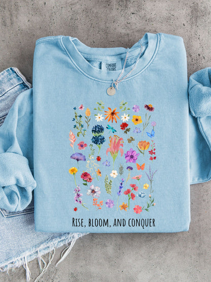 Rise, Bloom & Conquer — Lightweight 100% Cotton Crewneck