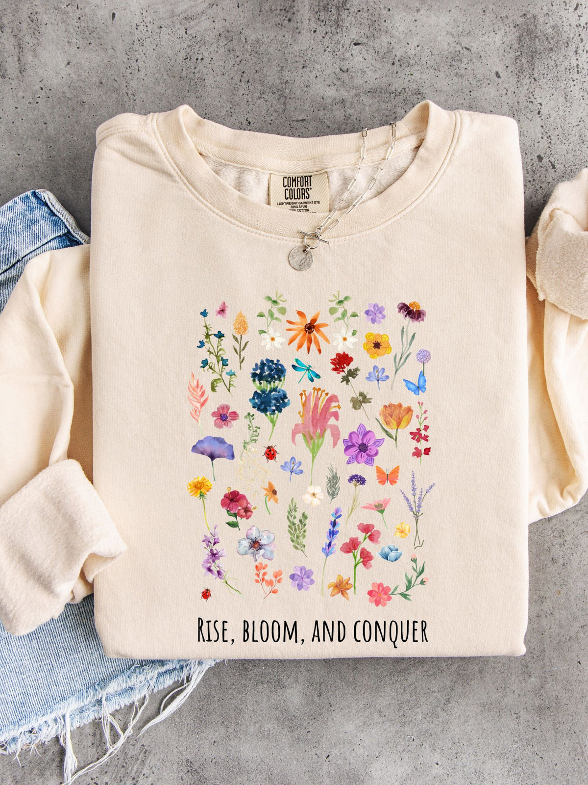 Rise, Bloom & Conquer — Lightweight 100% Cotton Crewneck