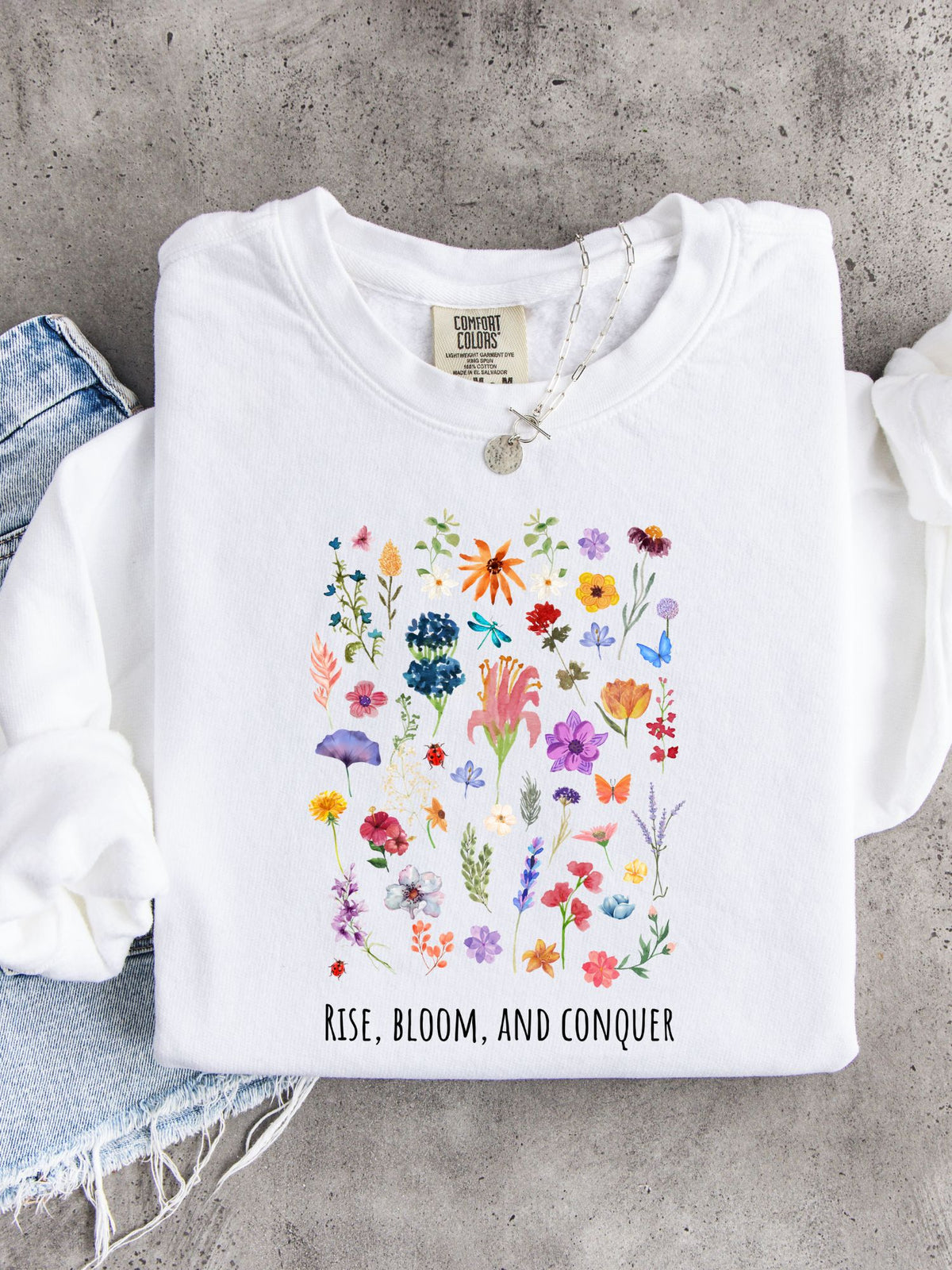 Rise, Bloom & Conquer — Lightweight 100% Cotton Crewneck