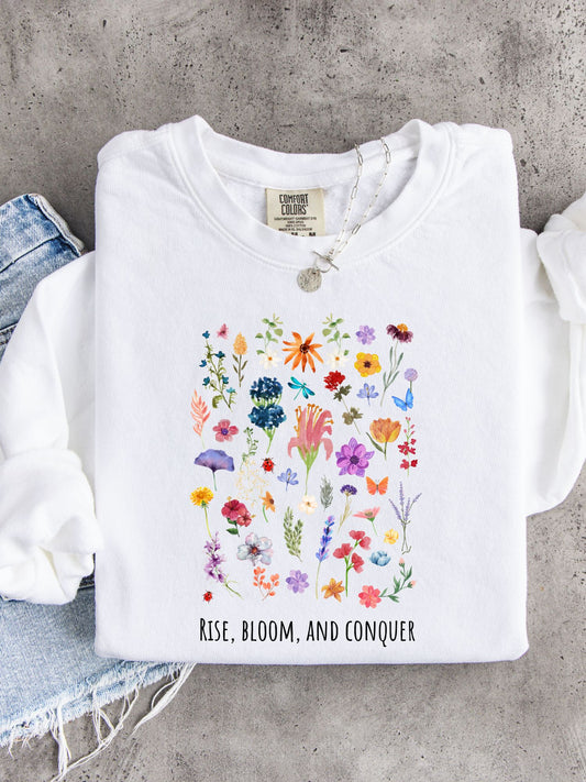 Rise, Bloom & Conquer — Lightweight 100% Cotton Crewneck