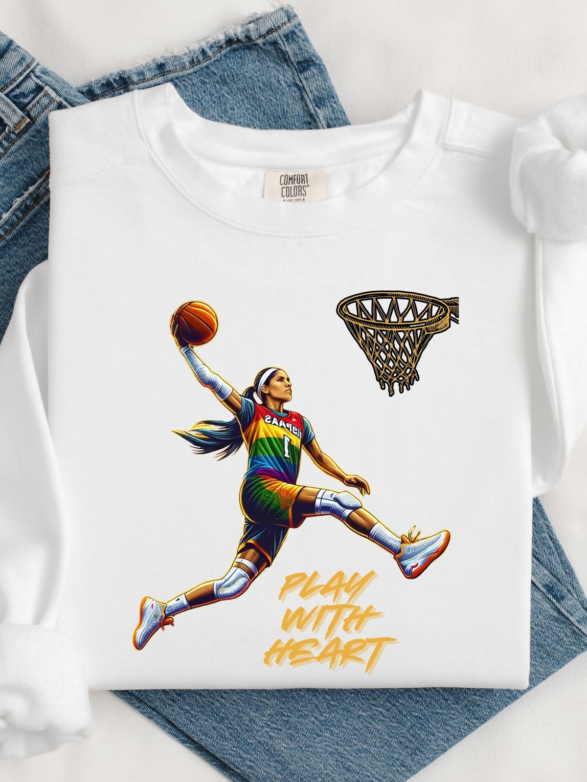 Play With Heart Basketball Crewneck Sweatshirt | Pride Athlete Graphic