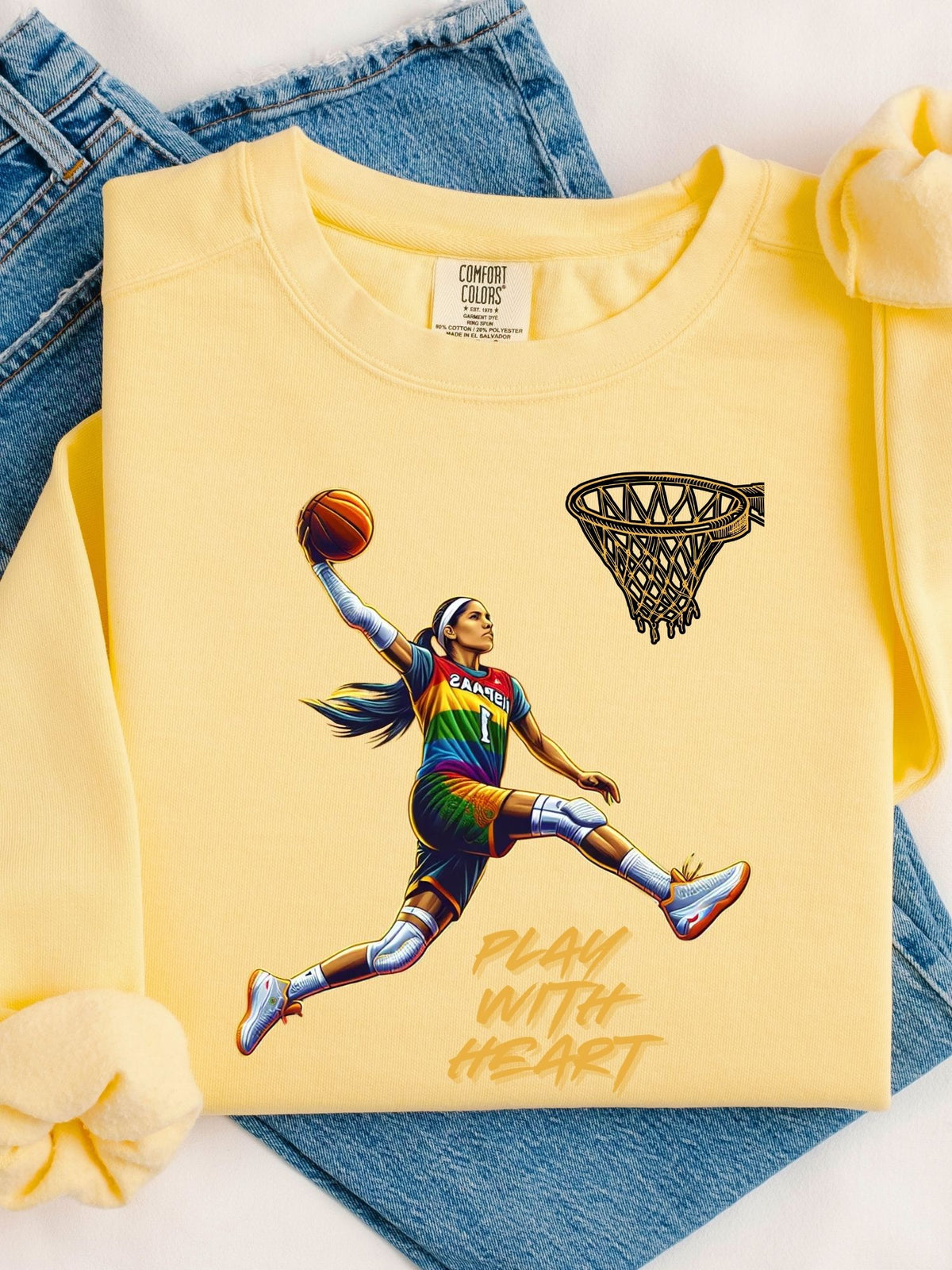 Play With Heart Basketball Crewneck Sweatshirt | Pride Athlete Graphic