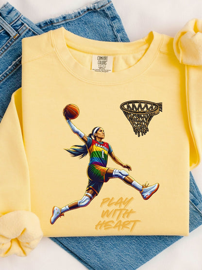 Play With Heart Basketball Crewneck Sweatshirt | Pride Athlete Graphic