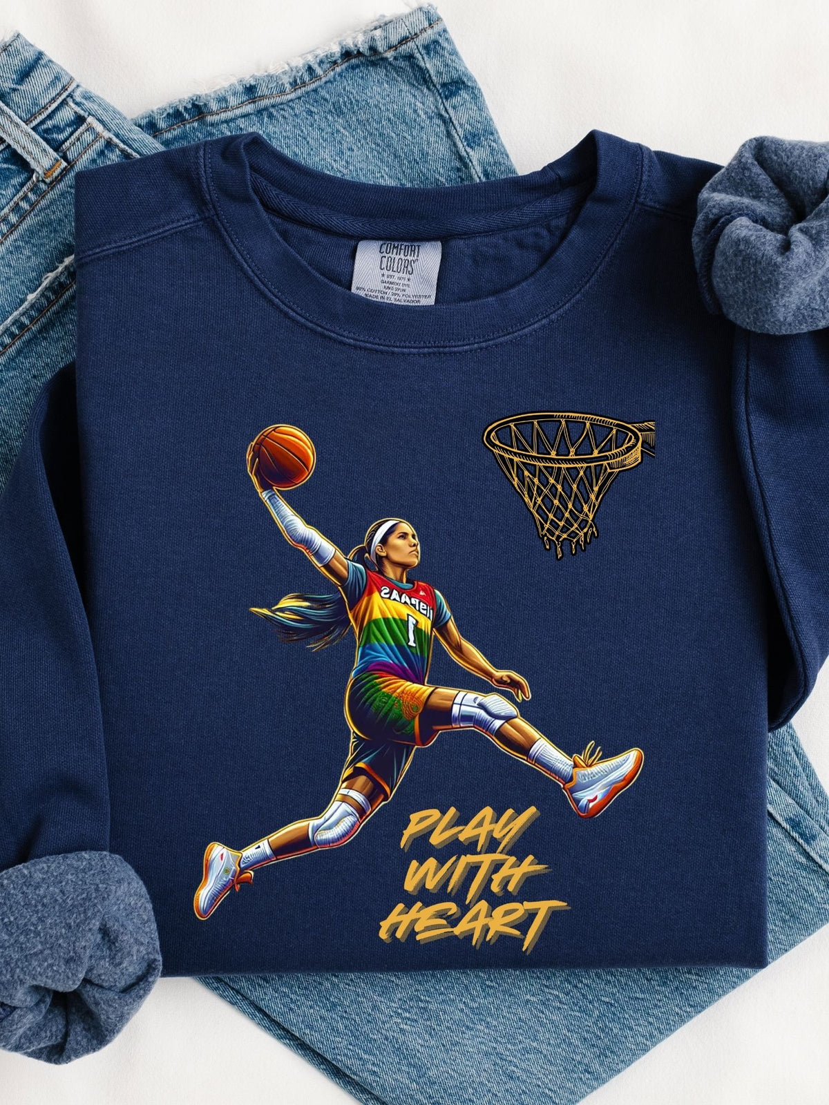 Play With Heart Basketball Crewneck Sweatshirt | Pride Athlete Graphic