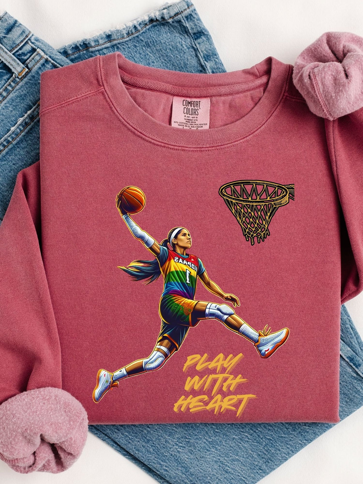 Play With Heart Basketball Crewneck Sweatshirt | Pride Athlete Graphic