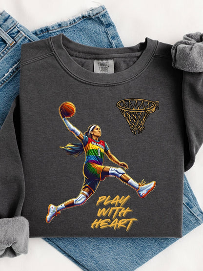 Play With Heart Basketball Crewneck Sweatshirt | Pride Athlete Graphic