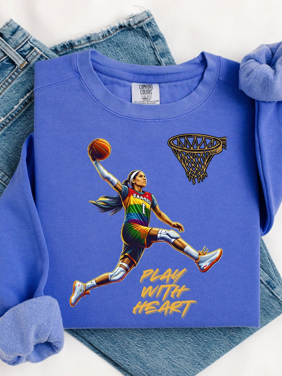 Play With Heart Basketball Crewneck Sweatshirt | Pride Athlete Graphic