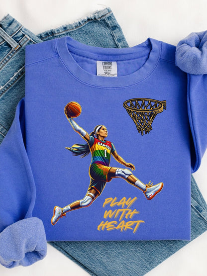 Play With Heart Basketball Crewneck Sweatshirt | Pride Athlete Graphic