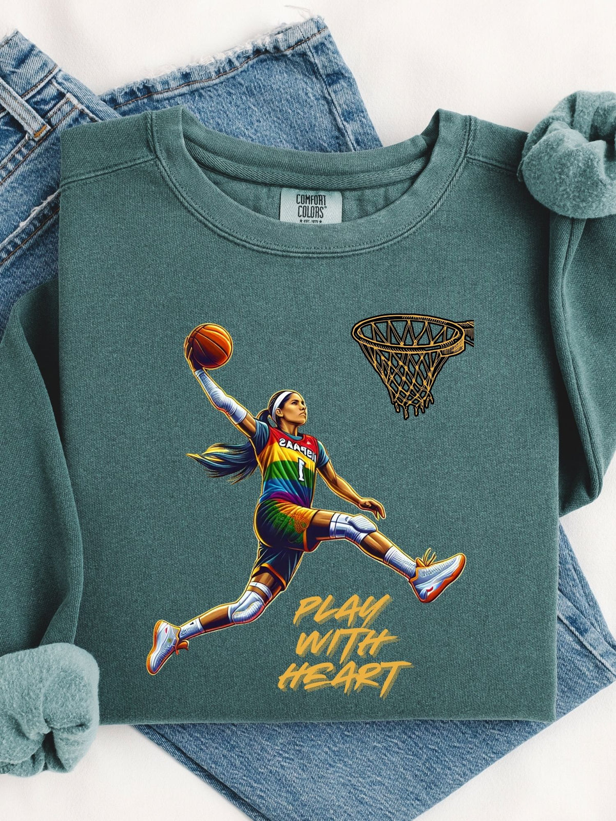 Play With Heart Basketball Crewneck Sweatshirt | Pride Athlete Graphic