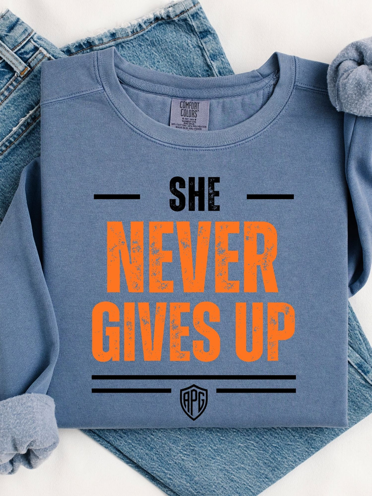 She Never Gives Up Crewneck Sweatshirt