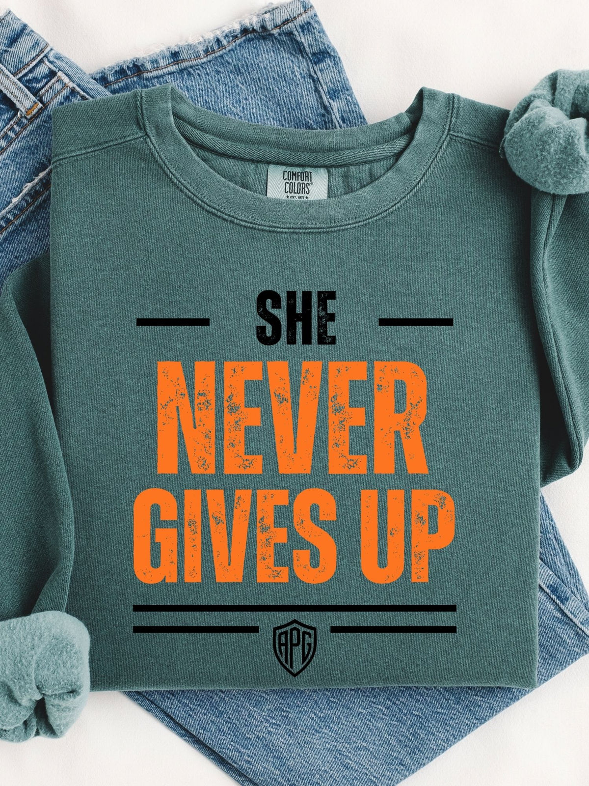 She Never Gives Up Crewneck Sweatshirt
