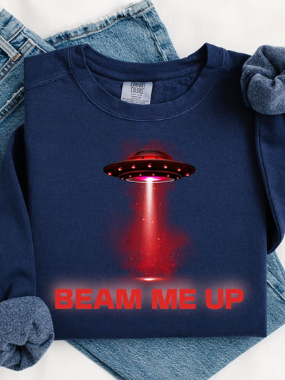 Beam Me Up Crewneck Sweatshirt Retro UFO Graphic