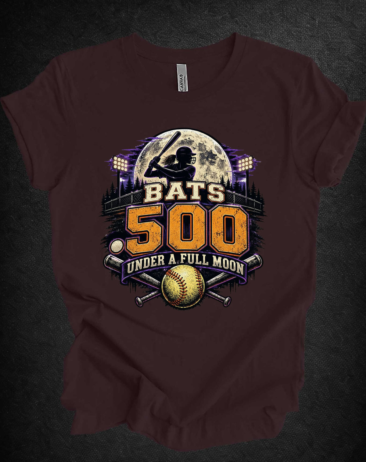 Bats .500 Under a Full Moon Softball Tee | APG After Dark |  Unisex T-Shirt