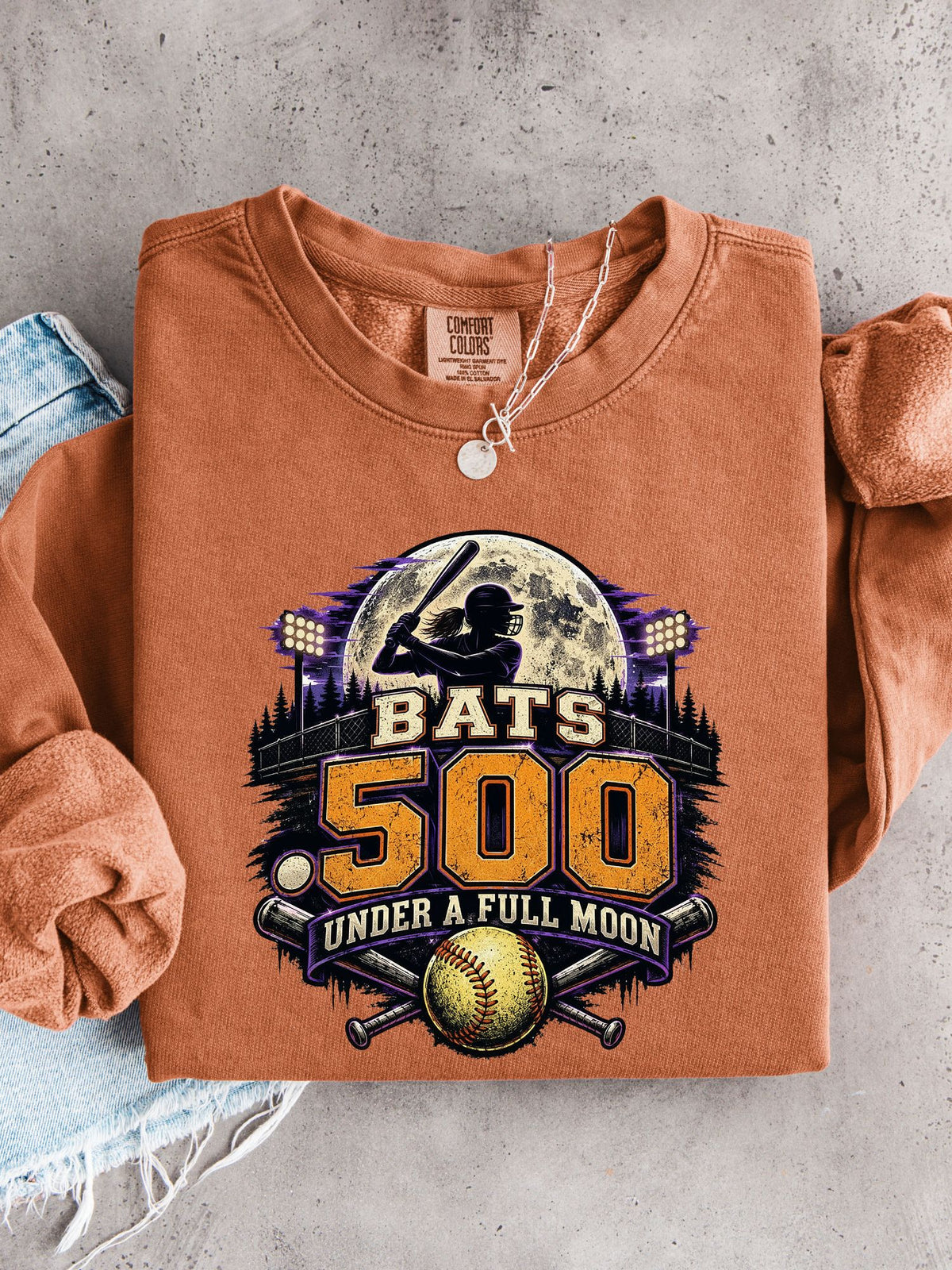 Bats .500 Under a Full Moon Lightweight Crewneck