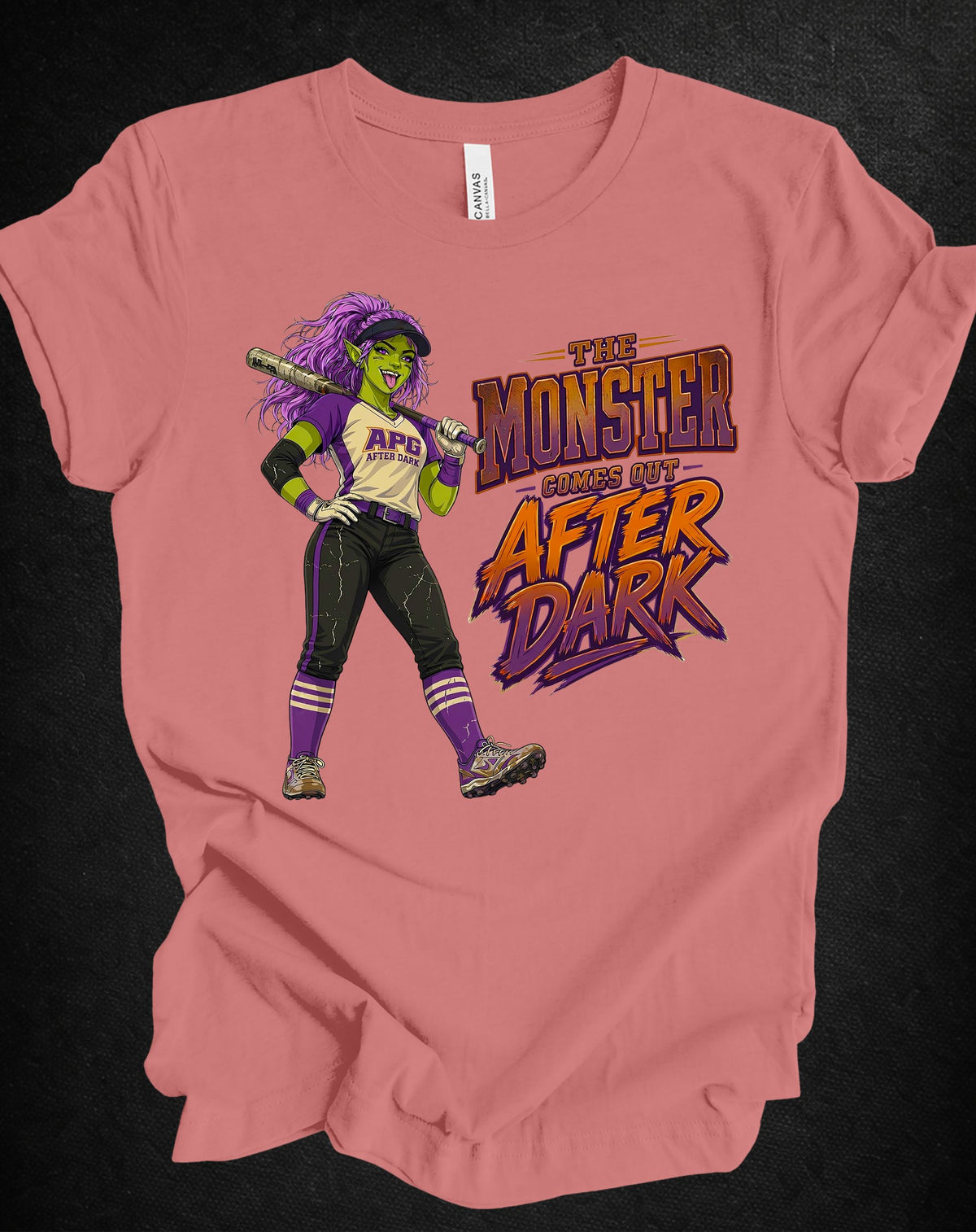 The Monster Comes Out After Dark Softball Tee
