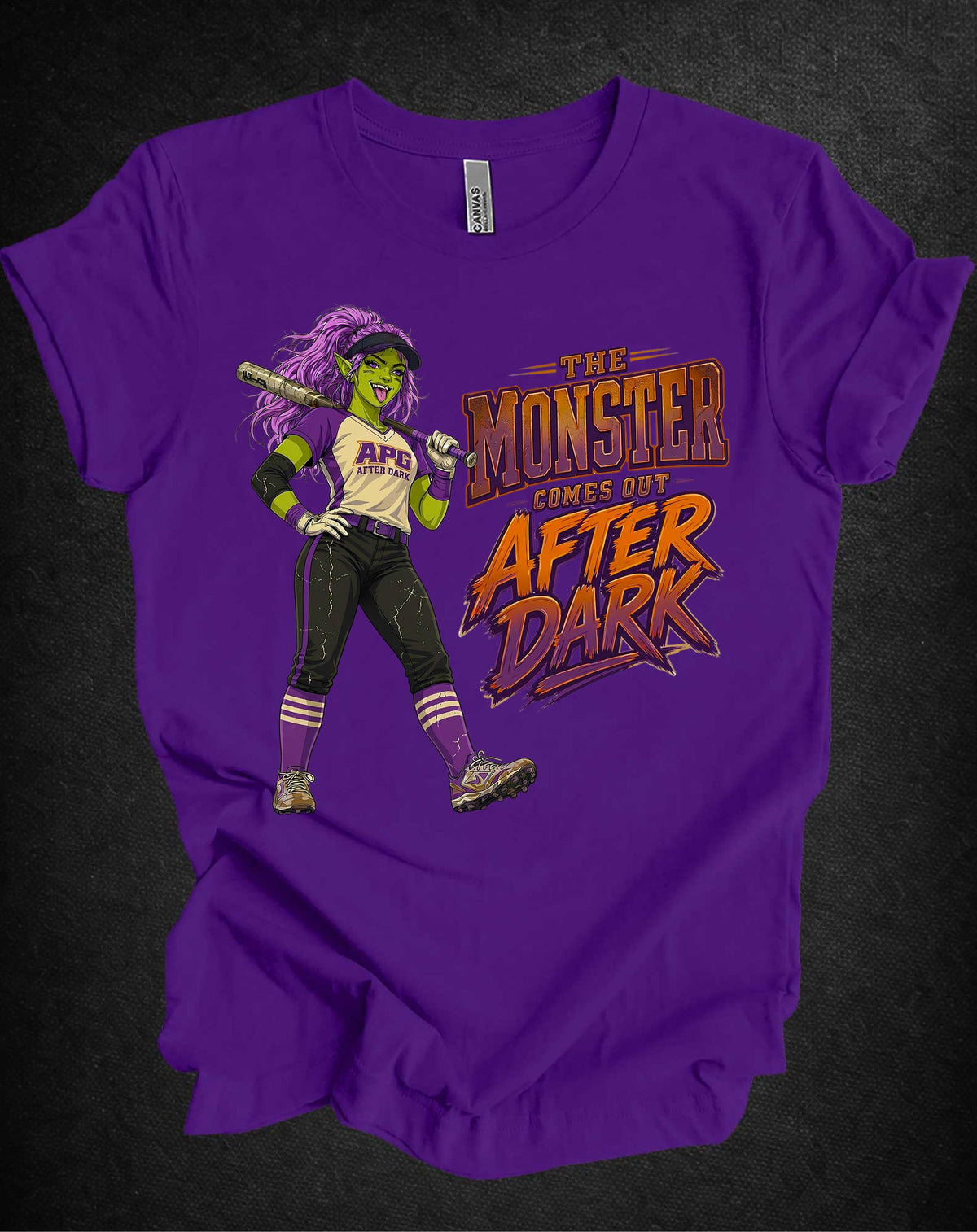 The Monster Comes Out After Dark Softball Tee