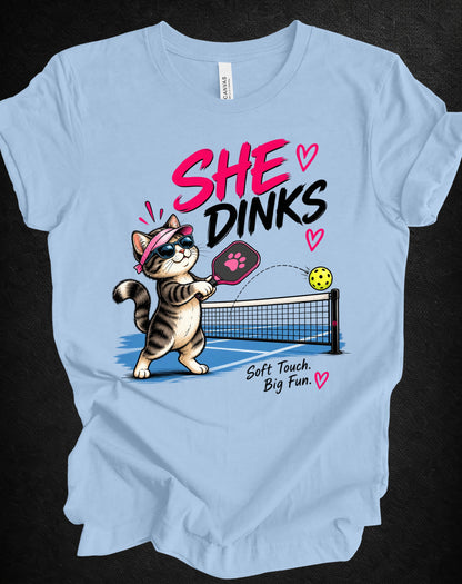 She Dinks Cat Pickleball Tee – Soft Touch, Big Fun