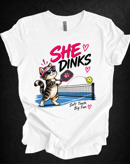 She Dinks Cat Pickleball Tee – Soft Touch, Big Fun