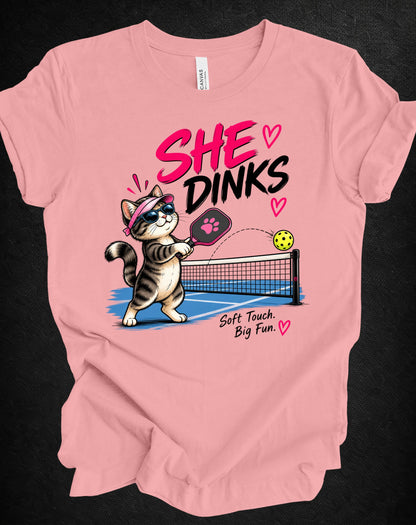 She Dinks Cat Pickleball Tee – Soft Touch, Big Fun