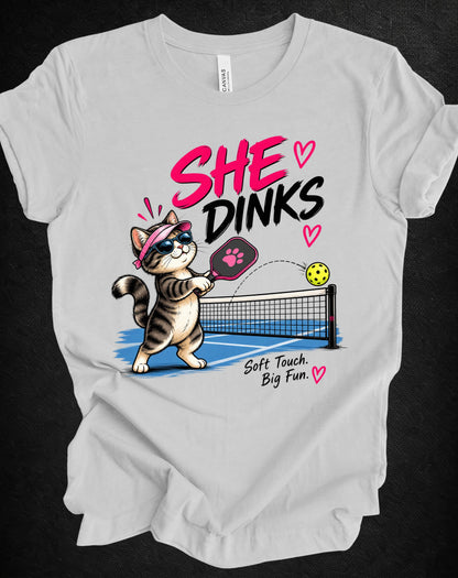 She Dinks Cat Pickleball Tee – Soft Touch, Big Fun