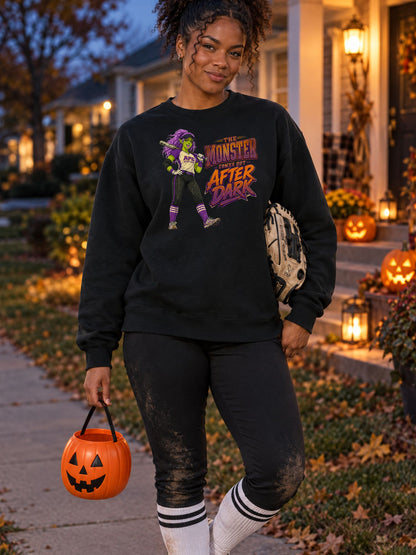 The Monster Comes Out After Dark Softball Sweatshirt