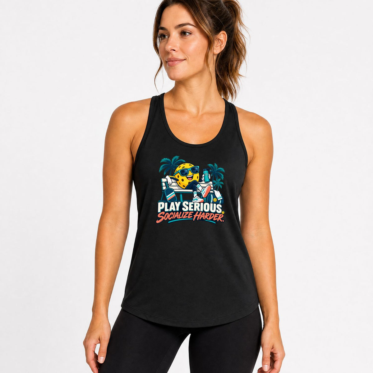 Play Serious. Socialize Harder. Women’s Pickleball Racerback Tank