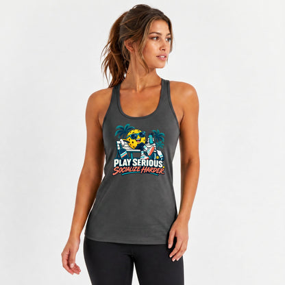 Play Serious. Socialize Harder. Women’s Pickleball Racerback Tank