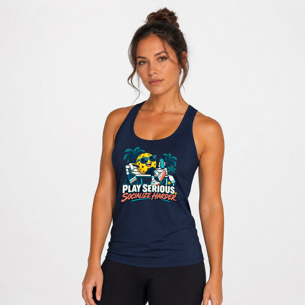 Play Serious. Socialize Harder. Women’s Pickleball Racerback Tank