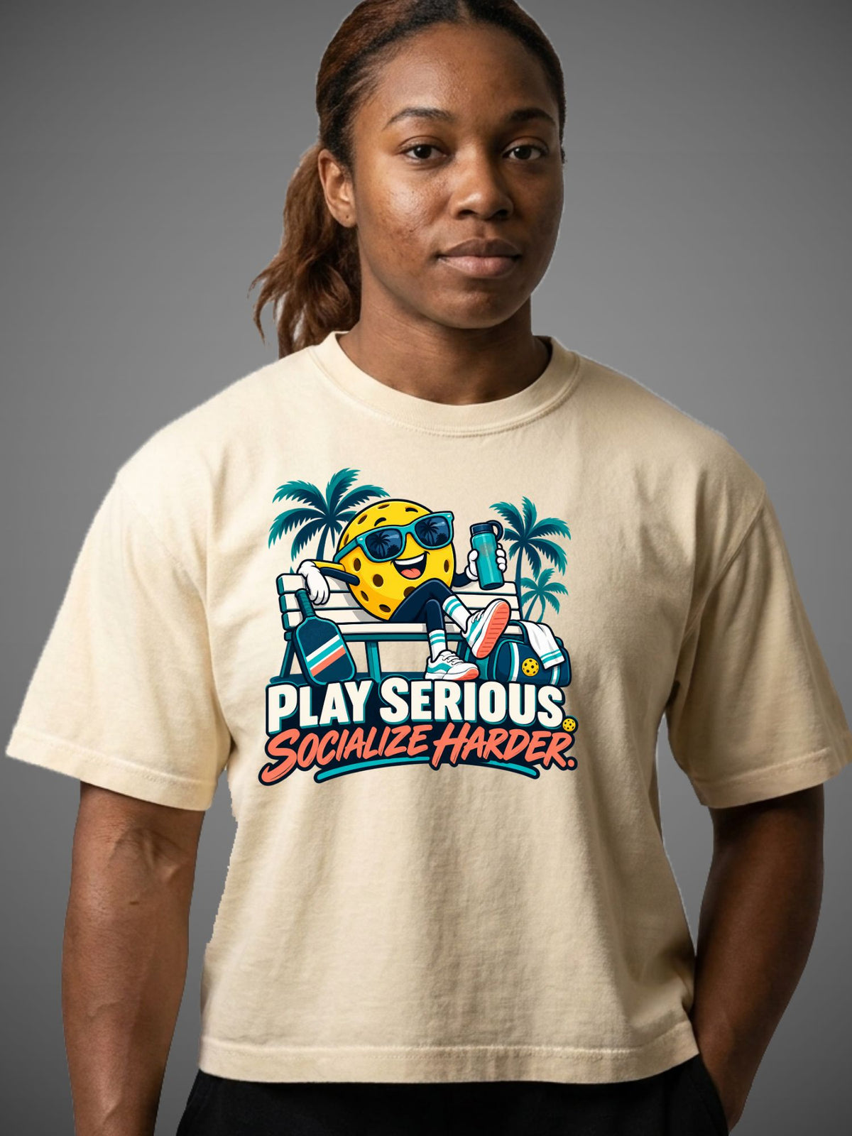 Play Serious. Socialize Harder. Pickleball Women’s Boxy Tee