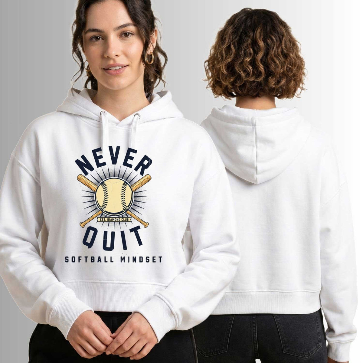 Never Quit Softball Cropped Hoodie | Softball Mindset