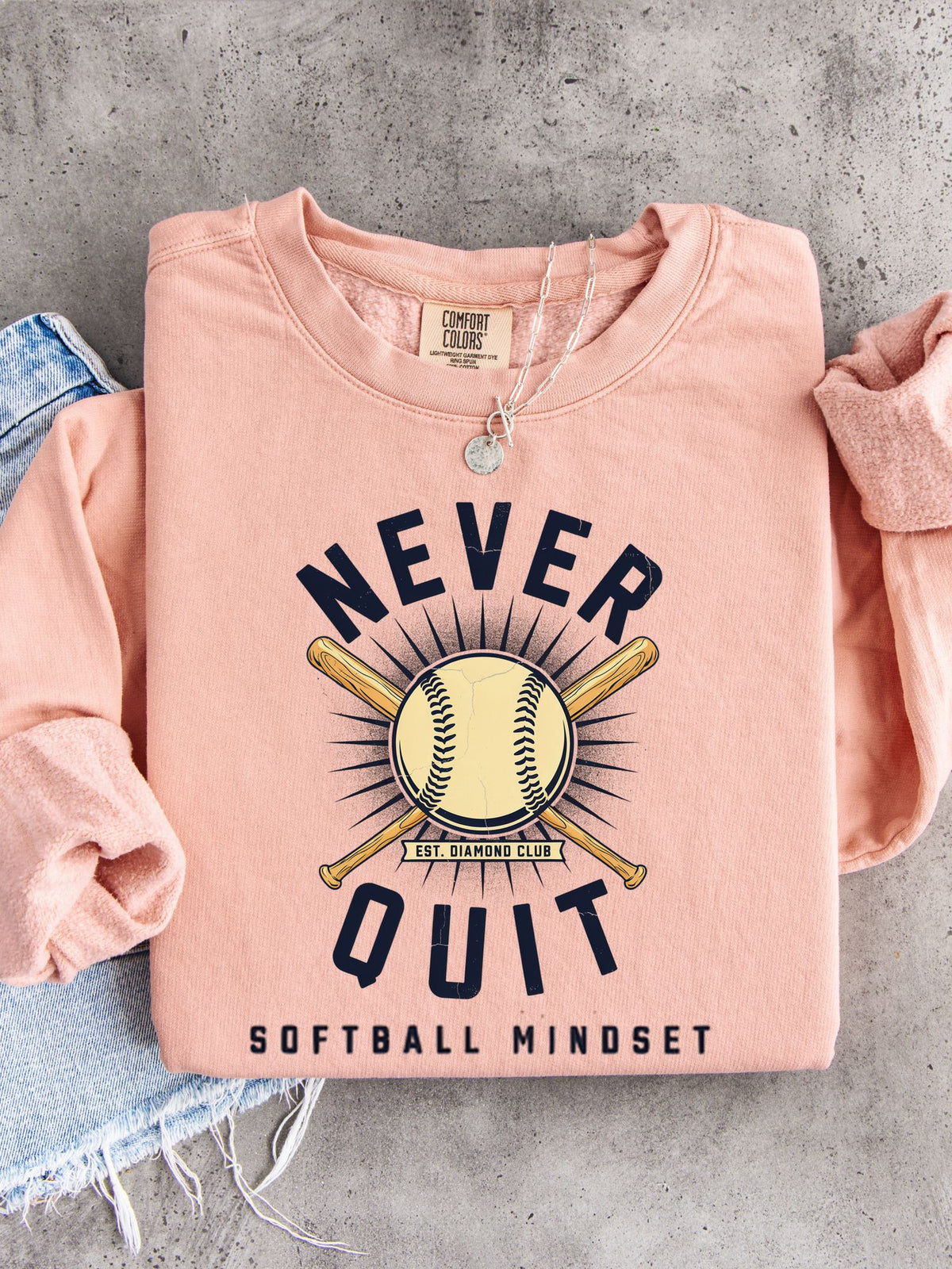 Never Quit Softball Lightweight Crewneck