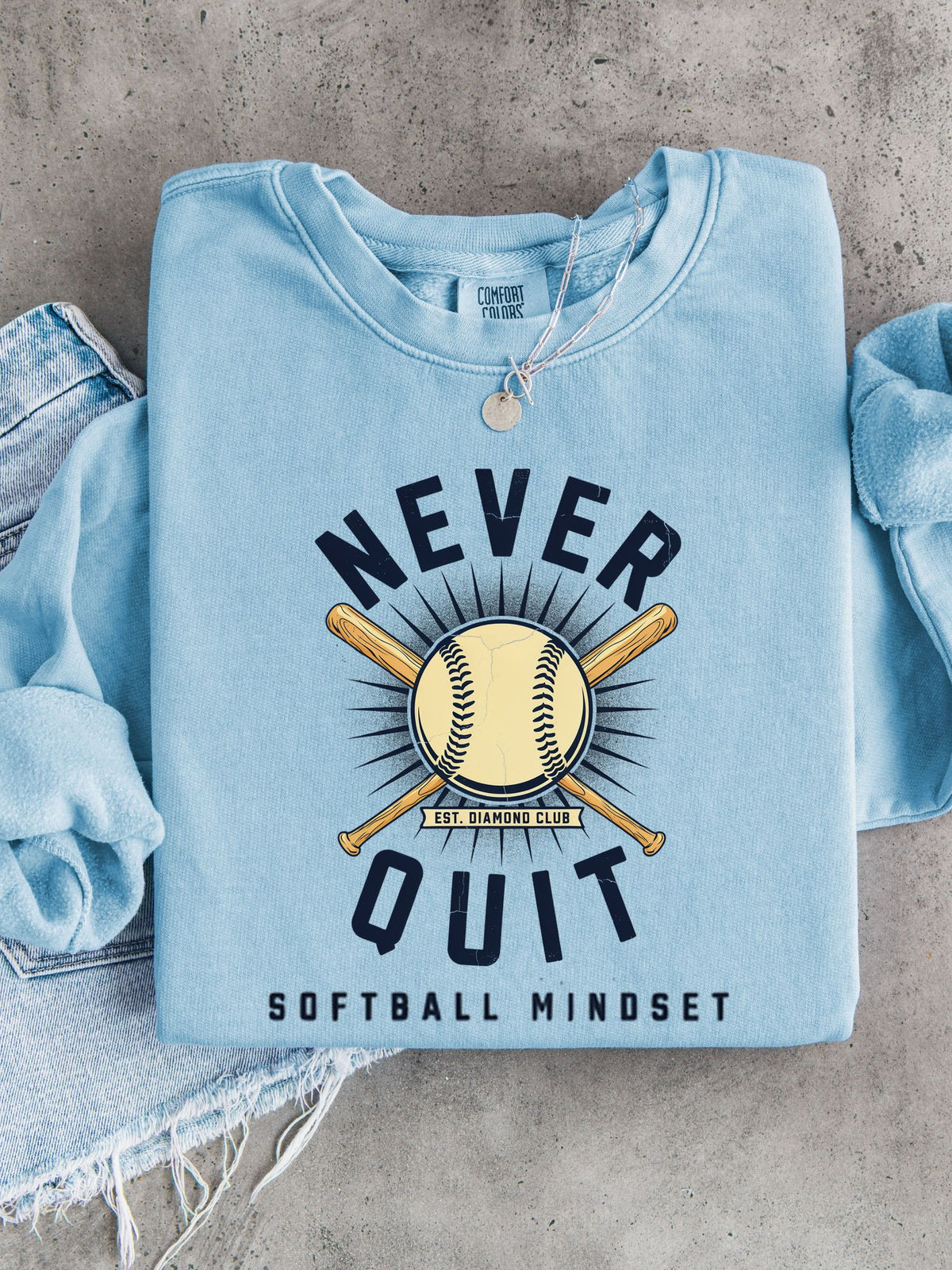 Never Quit Softball Lightweight Crewneck