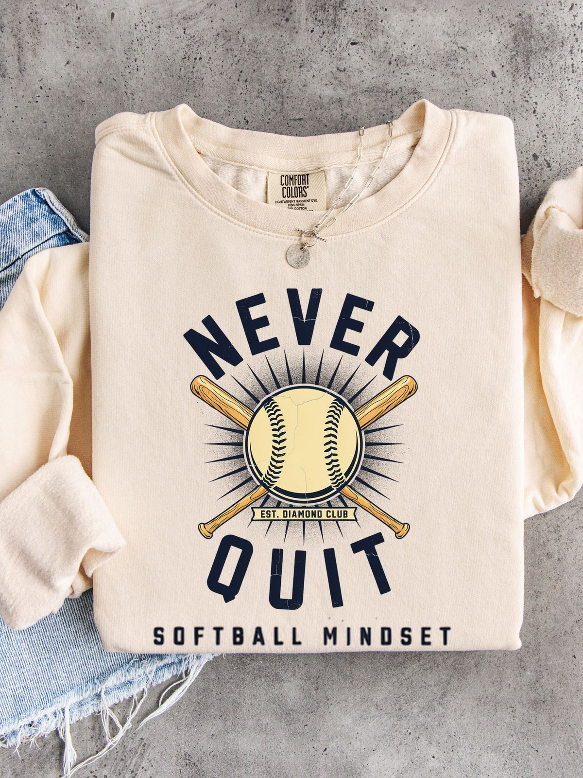 Never Quit Softball Lightweight Crewneck