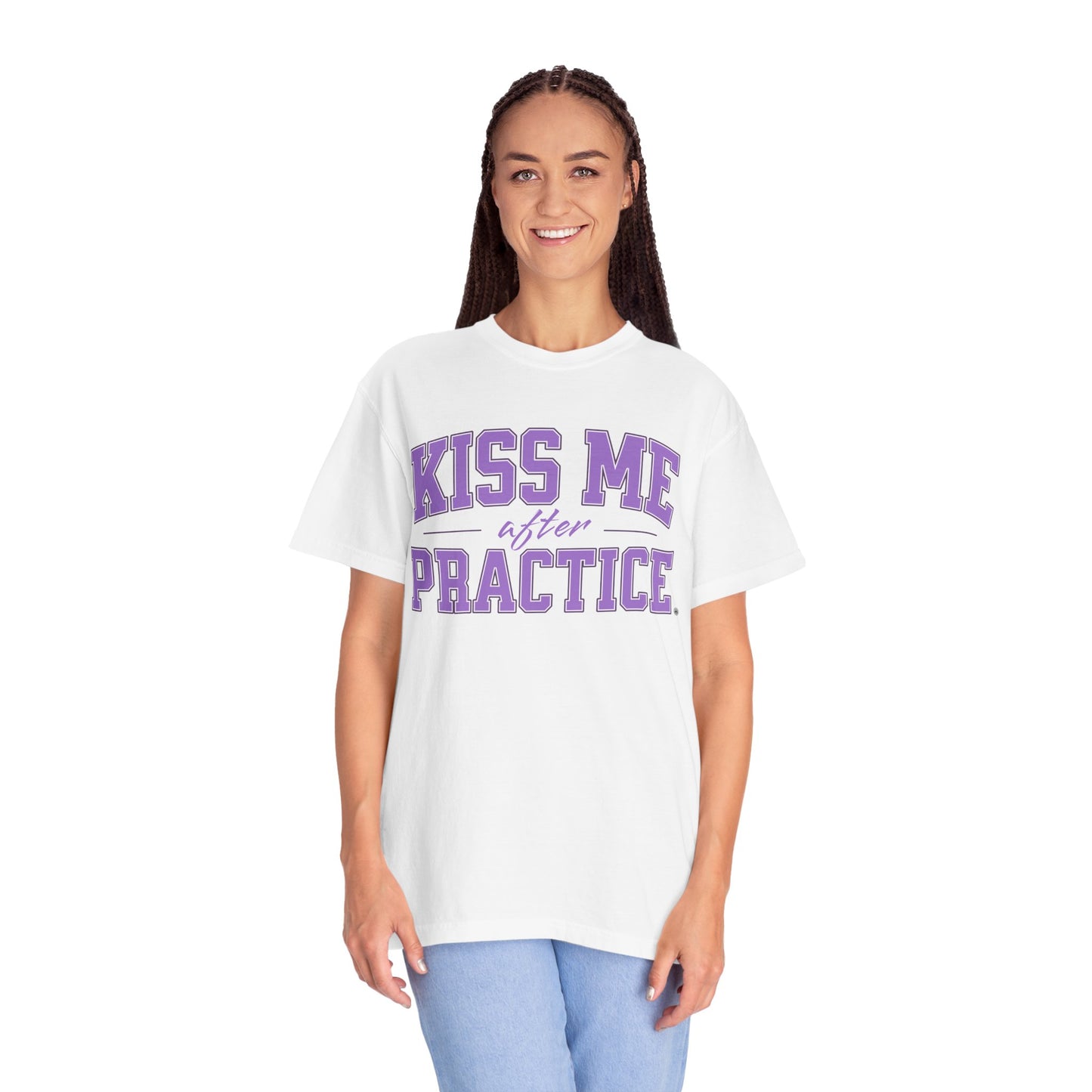 Unisex Tomboy T-shirt - 'Kiss Me after Practice' - Lavender Text