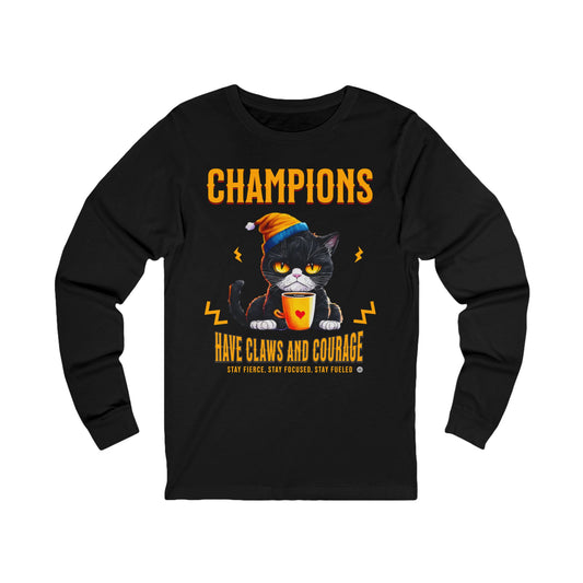 Long Sleeve Tee, Funny Motivational Cat T-Shirt, Gift for Athletes