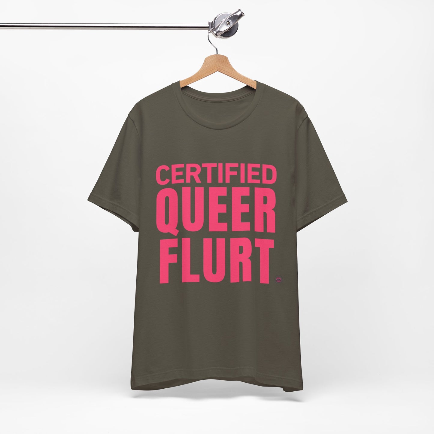Certified Queer Flurt Tee with Pink Text | Athletic Pride Gear