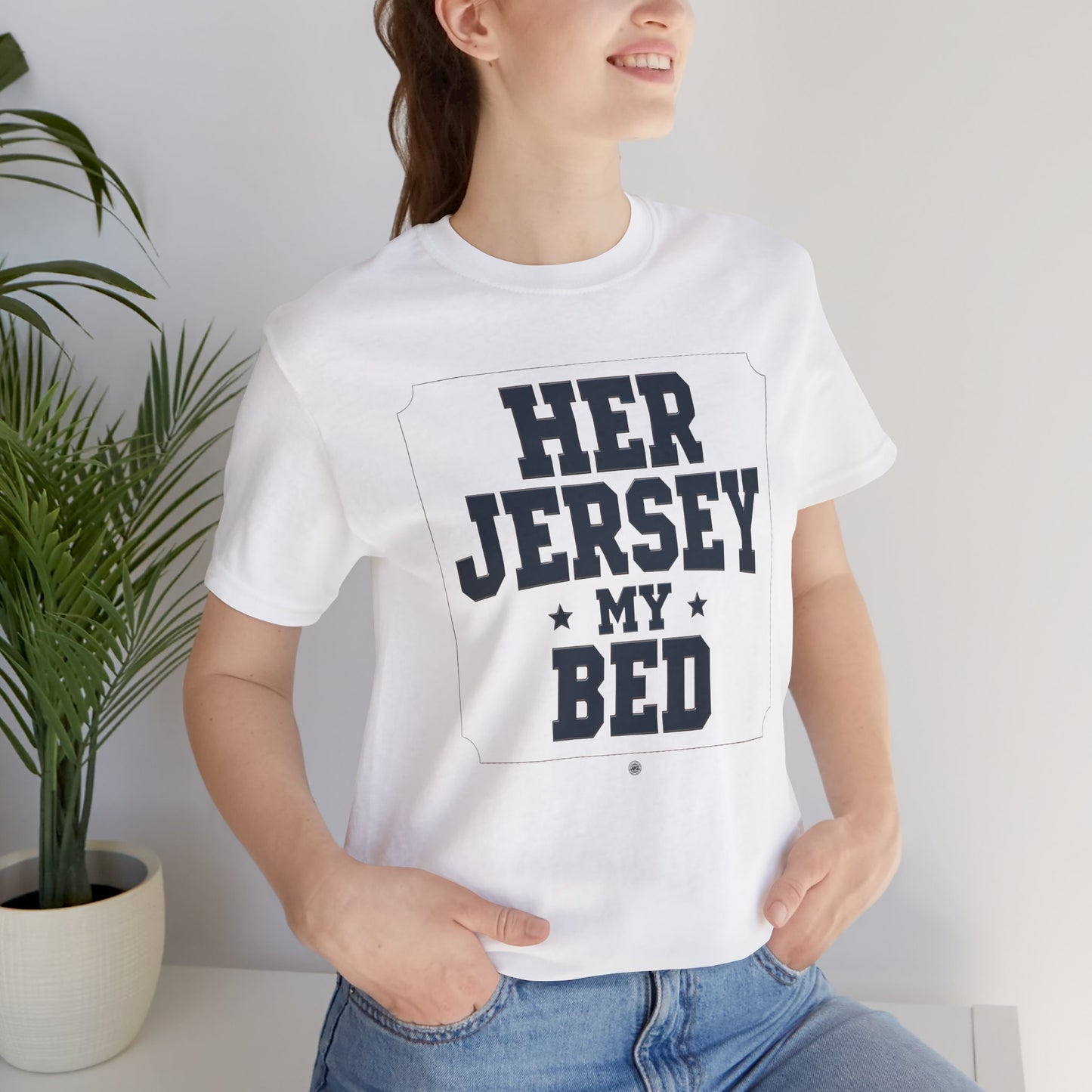 Her Jersey My Bed – Bold Varsity Sapphic Tee